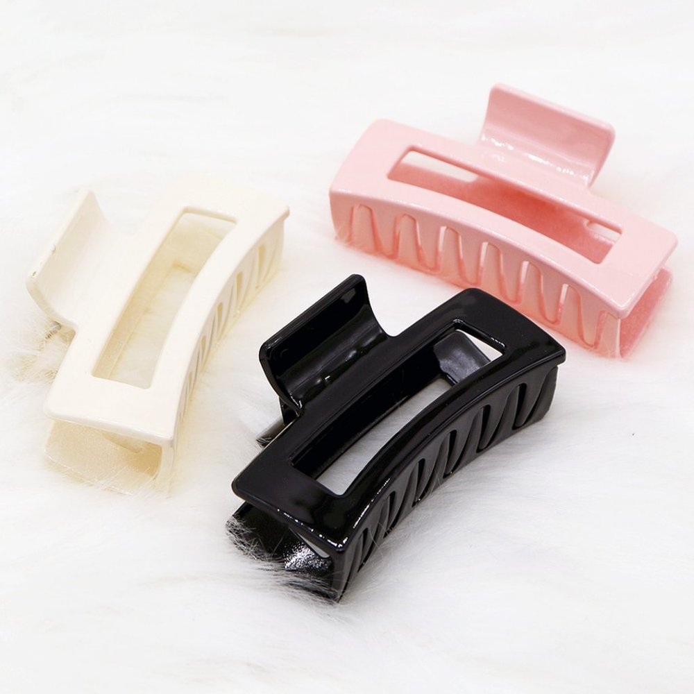 NEW Modern Rectangular Strong Hair Claw Clips Blush Pink Ivory Black 3pc Set Y2K